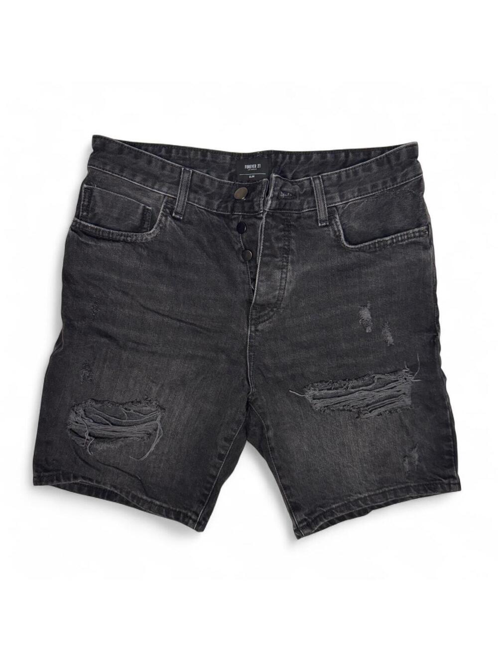 Streetwear High Rise Slim Fit Dark Grey Wash Rugged Punk Jean Shorts Size EU 31